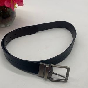 Fossil Black Brown Reversible Leather Belt with Silver Buckle